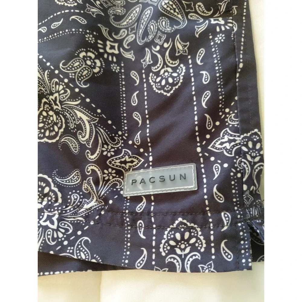 Pacsun Swim Shorts Mens Drawstring Handkerchief Blue, Lined W/Pockets S Med Swim